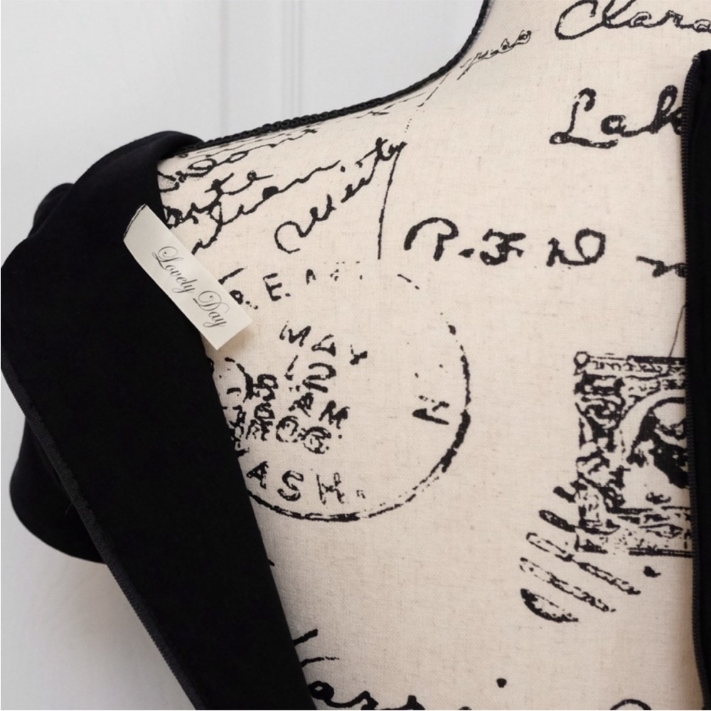 Lovely Day Black Square Neck Mini Dress Puff Sleeve 90s Minimal LBD Size L - Picture 3 of 9